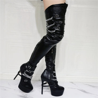 Thin Heel Leather Knee Thigh High Exclusive Boot For Women