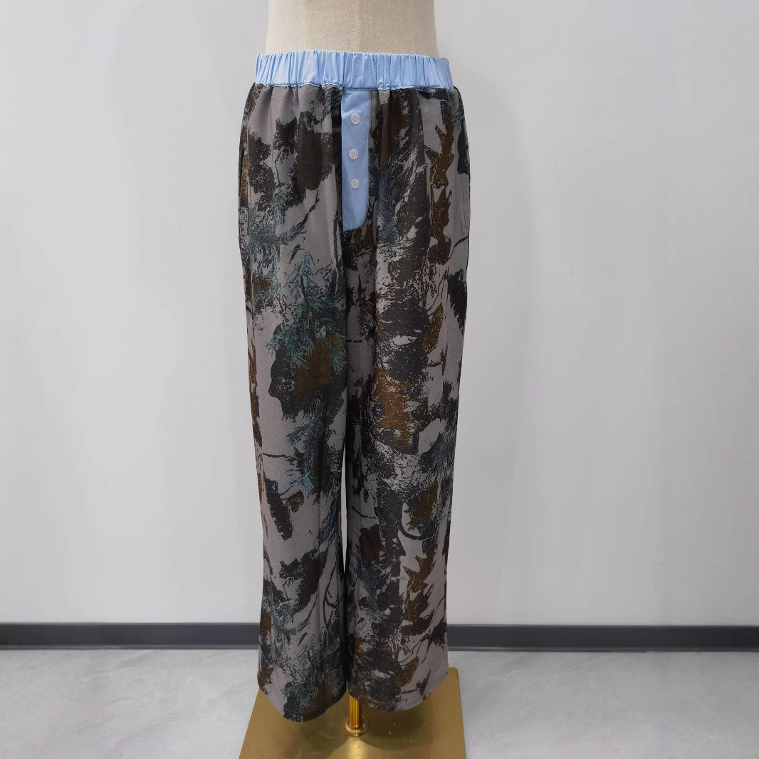 Loose Casual Camouflage Wide-Leg Trousers – Mid-Waist Streetwear Pants