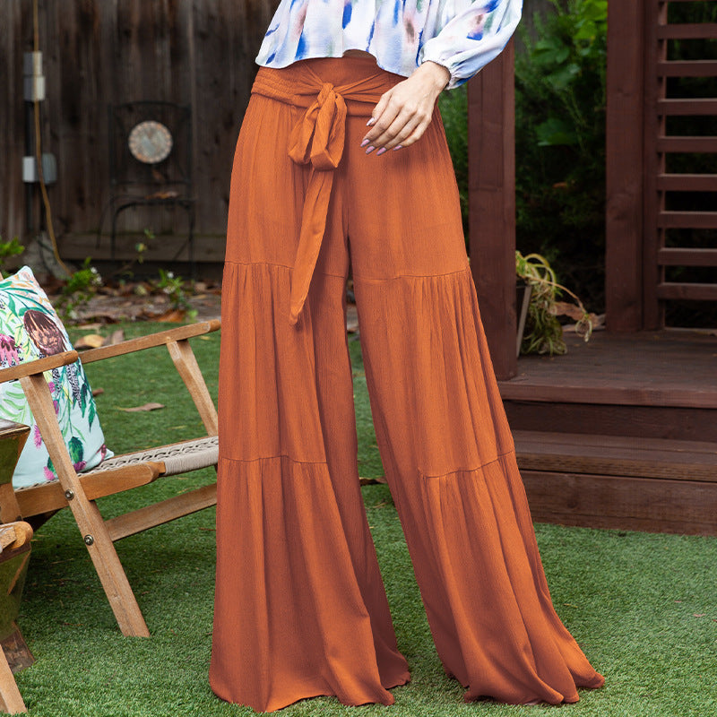 Fashionable High-Waist Smocked Trousers – Straight-Leg Street Style Pants
