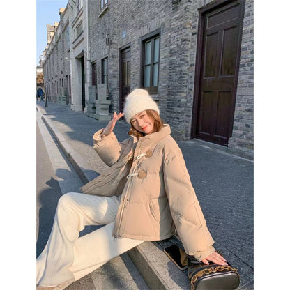 Cotton Filling Button Down Puffy Women Blue Oversized Coats