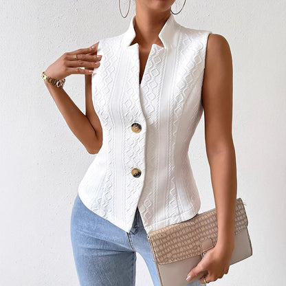 V Neck Sleeveless Women Cropped Blazer Vest