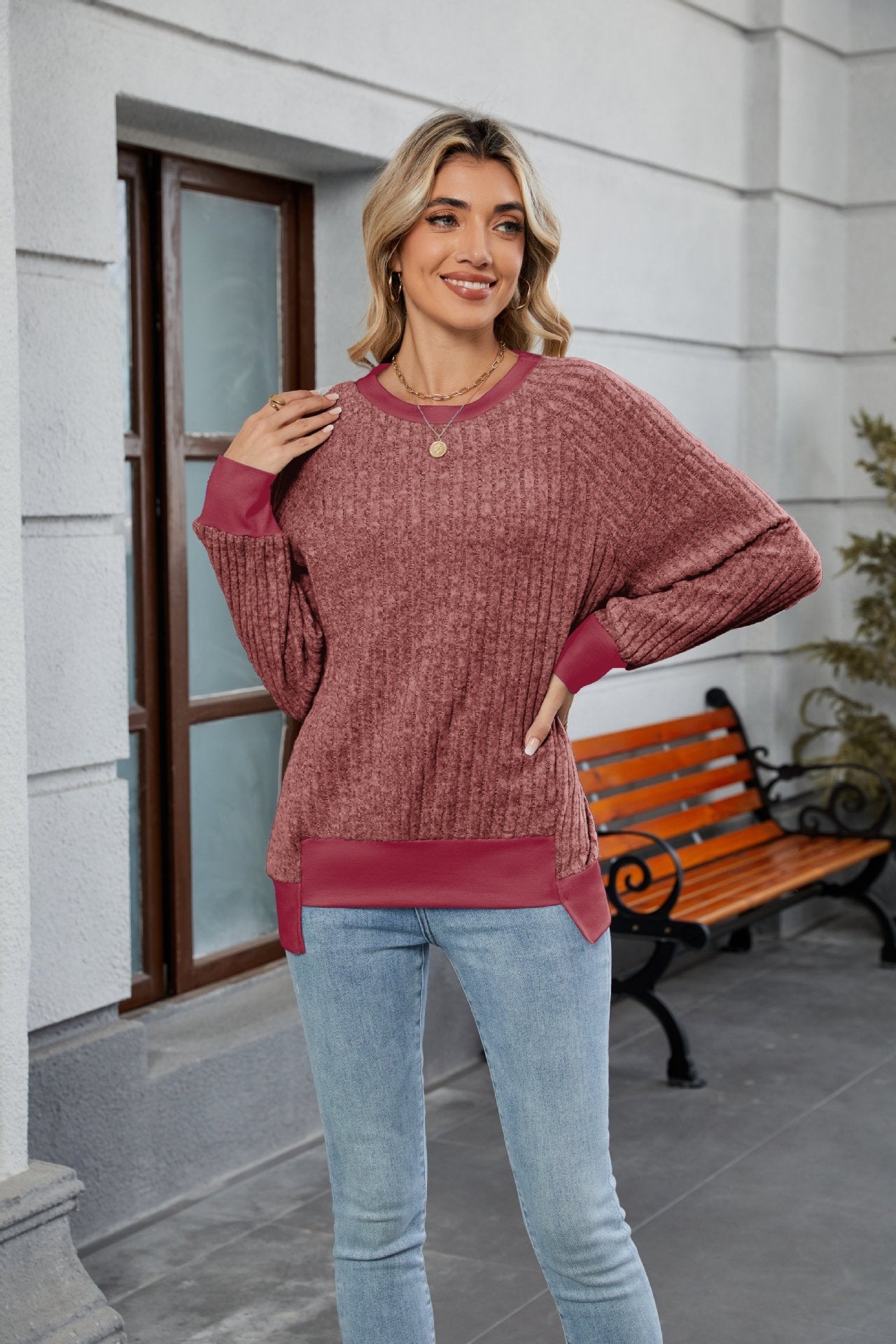 Pullover Knitted Loose Multicolor Top – Casual & Cozy for Women