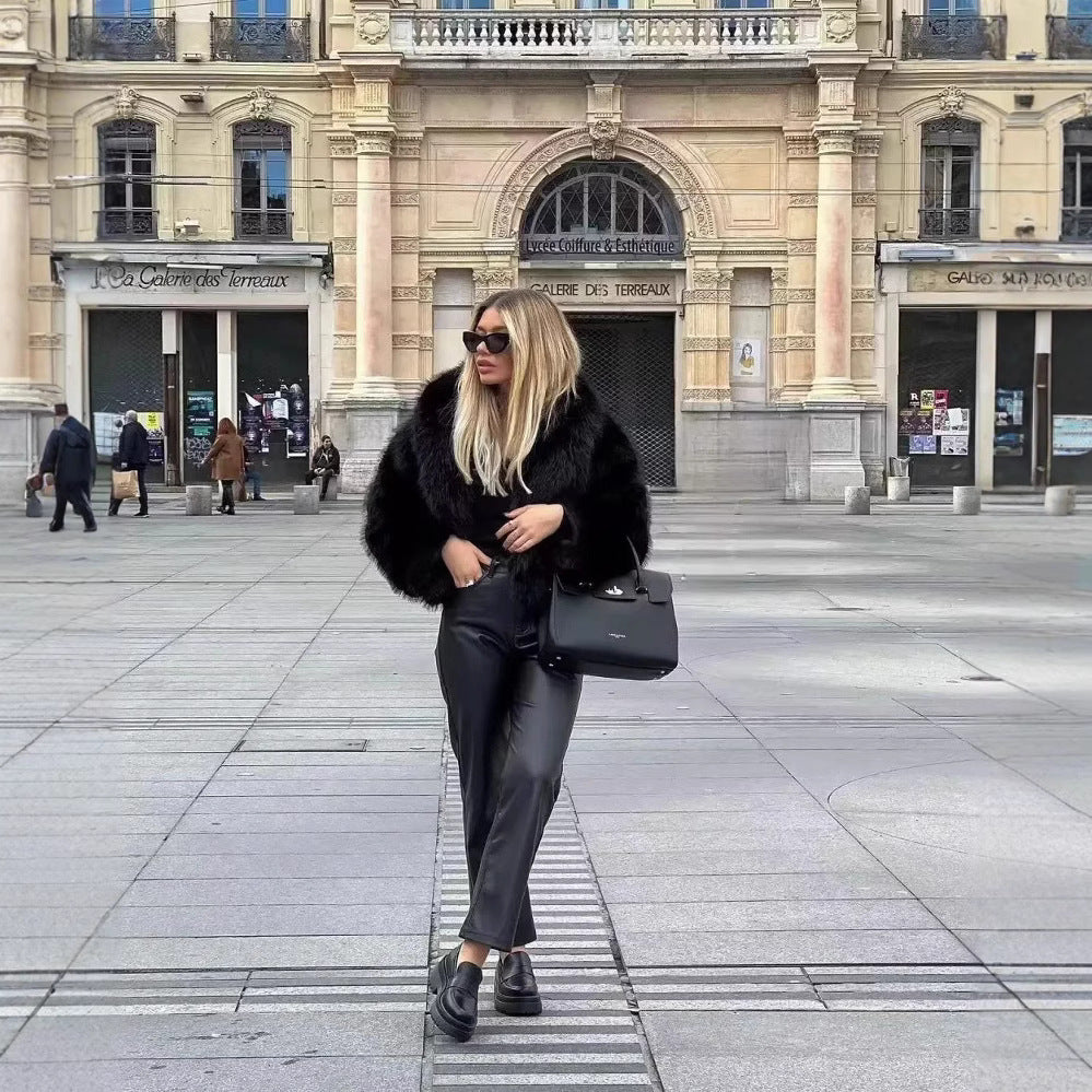 Elegant Women Collarless Thick Faux Fur Coats