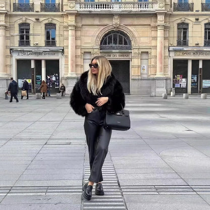 Elegant Women Collarless Thick Faux Fur Coats