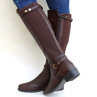 Plus Size Long Tube Boots for Women | Chunky Mid Heel PU Leather Boots