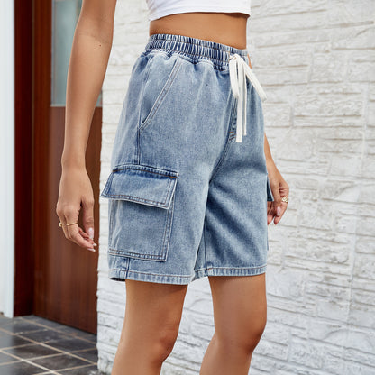 Women’s Washed Five-Point Denim Shorts – Trendy Summer Streetwear Outfit