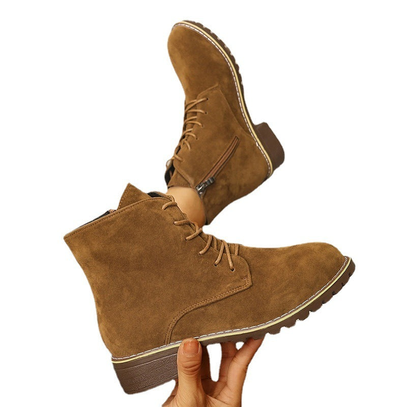 British-Style Suede Martin Boots for Women | Short Thick Heel Ankle Boots with Cotton Lining