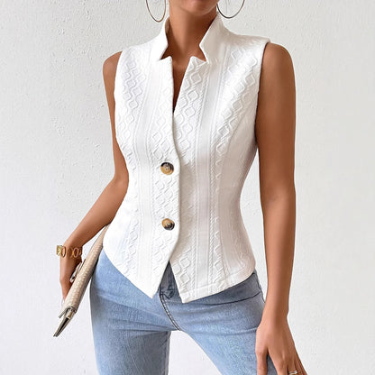 V Neck Sleeveless Women Cropped Blazer Vest