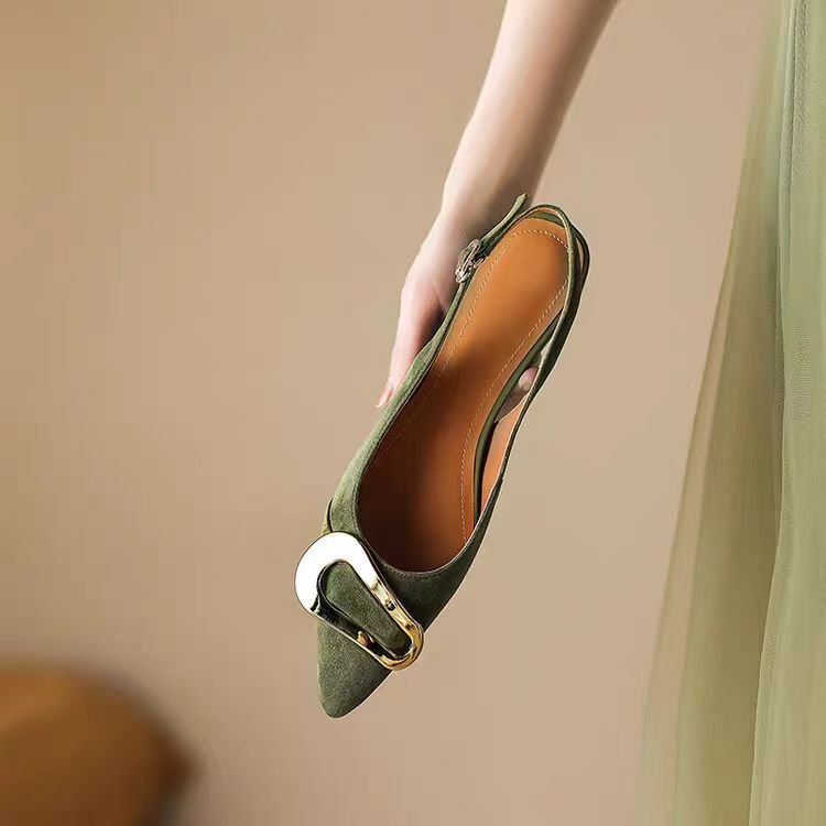Retro Style Super Low Flat Elegant Metal Buckle On Women Shoes
