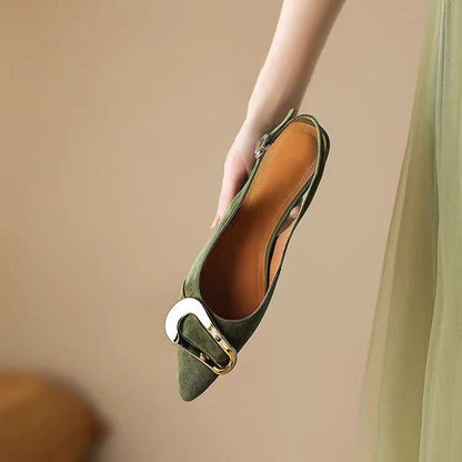 Retro Style Super Low Flat Elegant Metal Buckle On Women Shoes