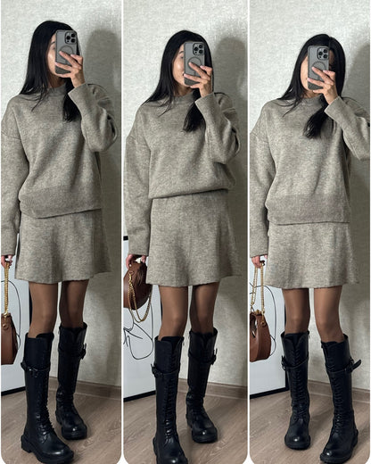 Korean-Inspired Two-Piece Sweater & Skirt Outfit Set | Casual Style 2025 Aesthetic