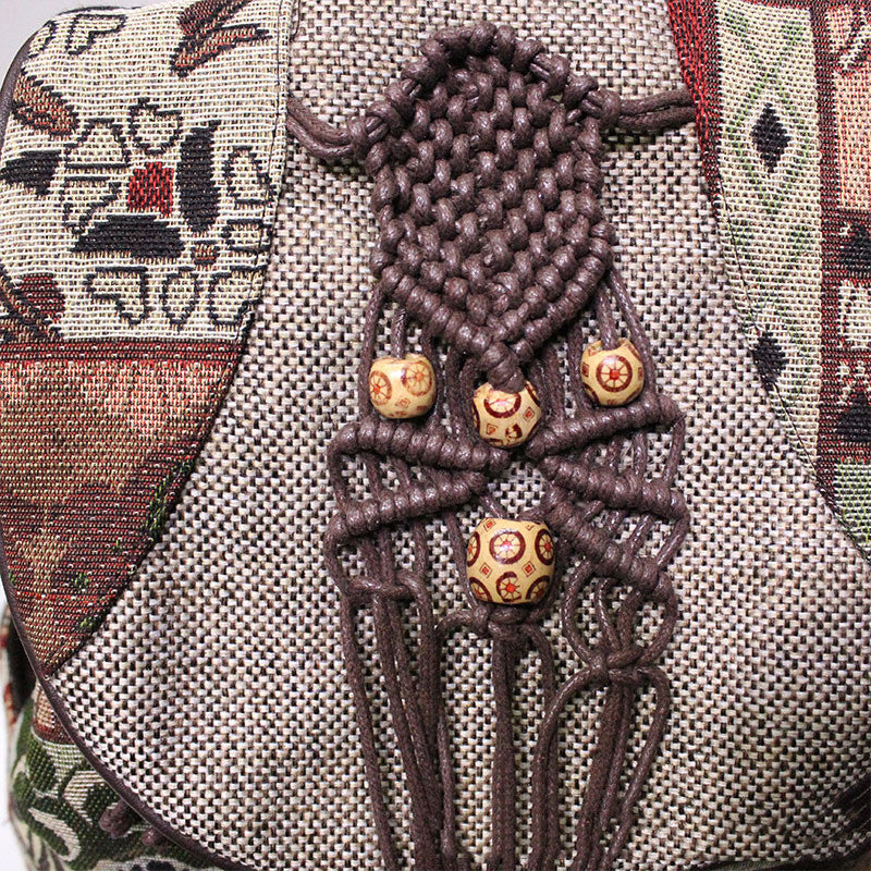 Vintage Hemp Backpack National Style Retro Cloud Floral