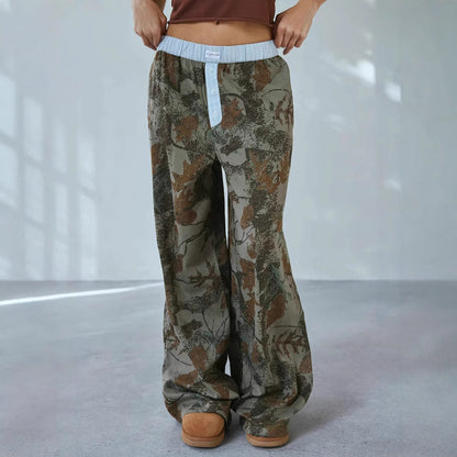 Loose Casual Camouflage Wide-Leg Trousers – Mid-Waist Streetwear Pants