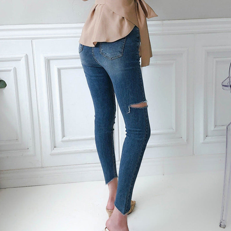 Four Buttons Down Closure Women Skinny Pencil Jeans