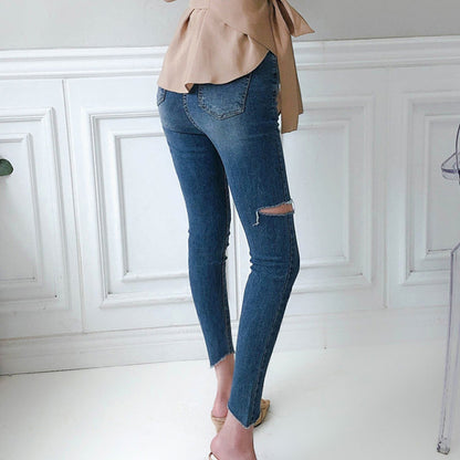 Four Buttons Down Closure Women Skinny Pencil Jeans
