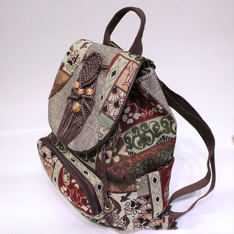 Vintage Hemp Backpack National Style Retro Cloud Floral