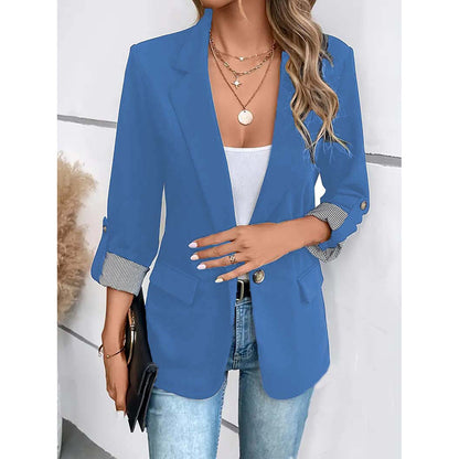 Striped V Neck Blazer Casual Office Fashion For 2024 Autumn With Pockets