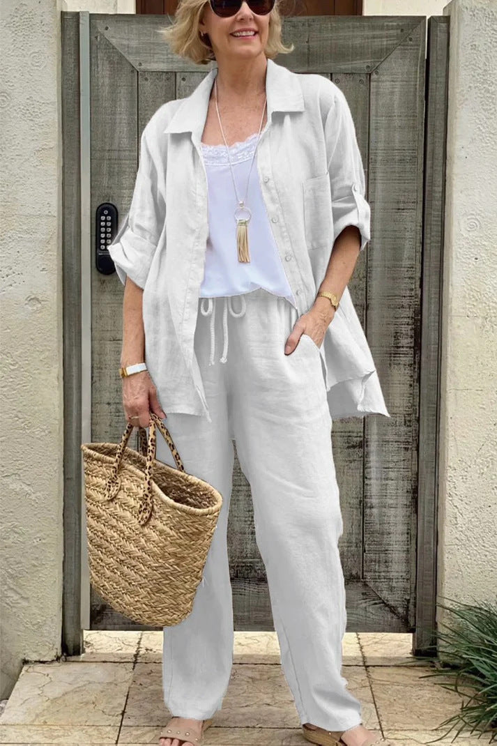 Solid Color Shirt & Trouser Two-Piece Outfit Set | Casual Style 2025 Aesthetic