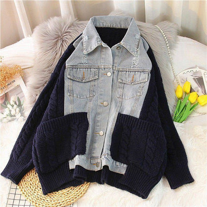 Knitted Cardigan Cover Cool Denim Jacket For Women