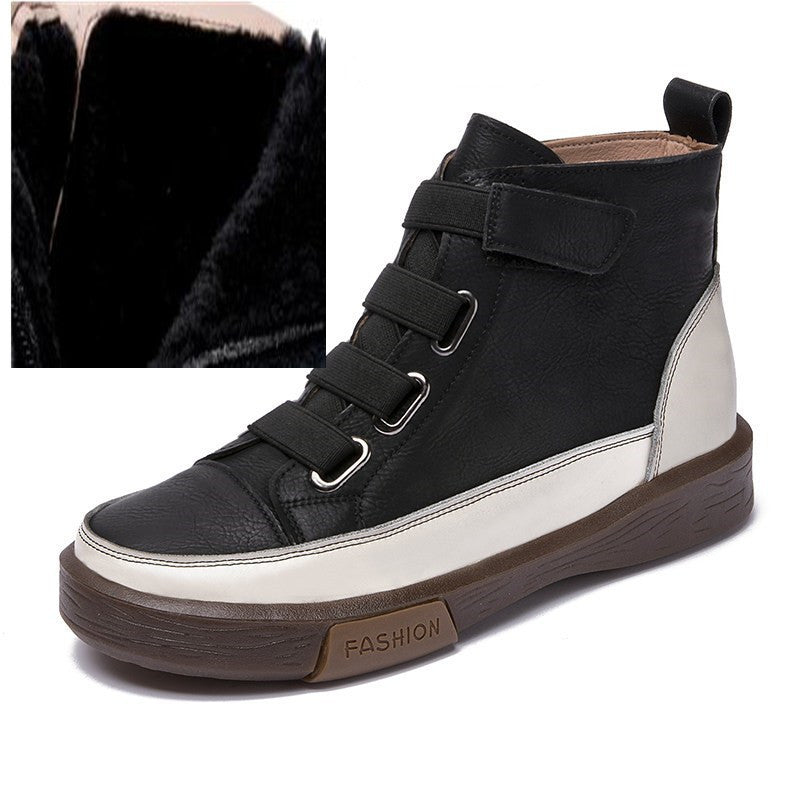 British Vintage Martin Boots for Women | Cowhide Leather Non-Slip Winter Boots with Plus Velvet Lining