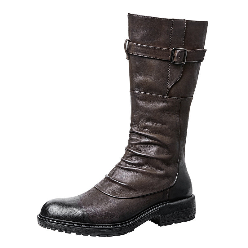 Men’s High Top Platform Biker Boots | Leather Streetwear Boots Outfit