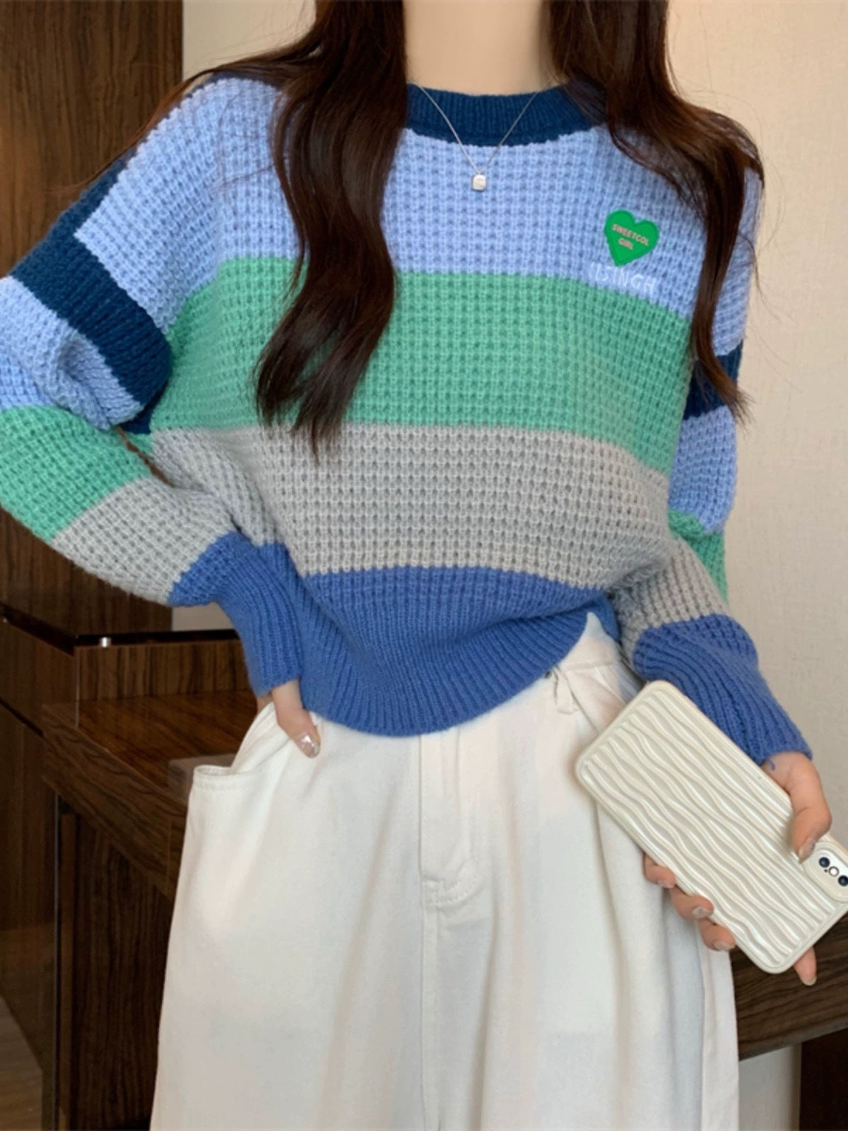 Bold Rainbow Stripe Color Block Knit Pullover Sweater