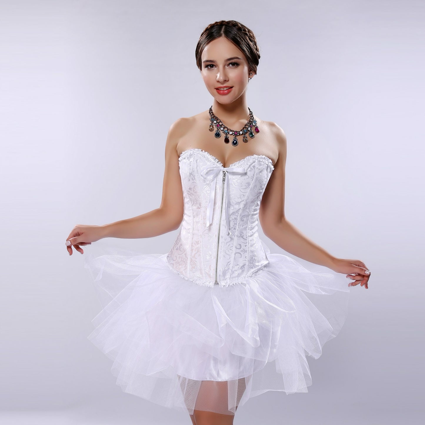 New Fashion Slim Fit Zipper T Shirt Women Female Bustier Corset Tops High Neck Cropped Tee Solid Shirt White