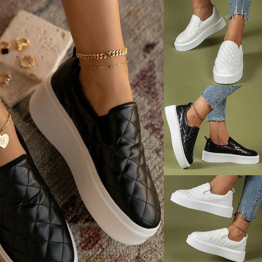 Plaid Platform Flats for Women | Trendy Round-Toe Low-Heel Shoes