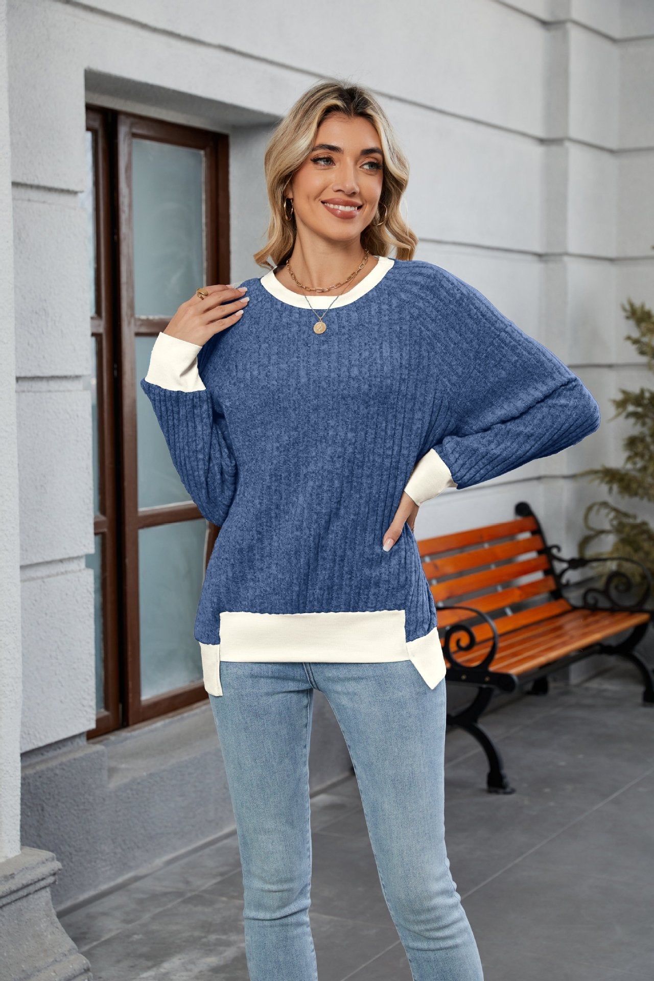 Pullover Knitted Loose Multicolor Top – Casual & Cozy for Women