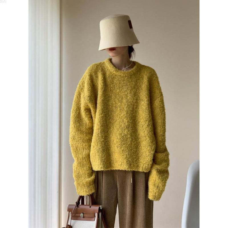 Cozy Vintage Furry Round Neck Pullover Sweater