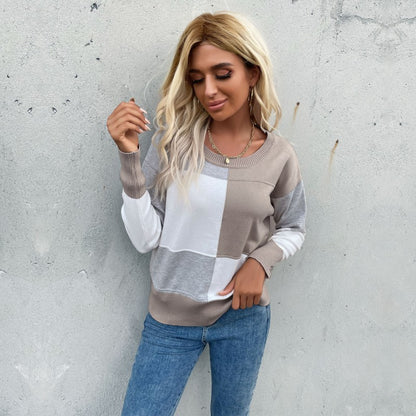 Contrast Color Stitching Pullover – Lightweight Knit Sweater for Women