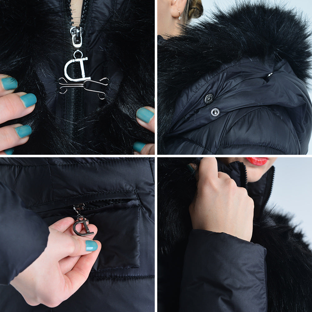 Womens Fur Collar Warm Inside Zipper Winter Parka Coat