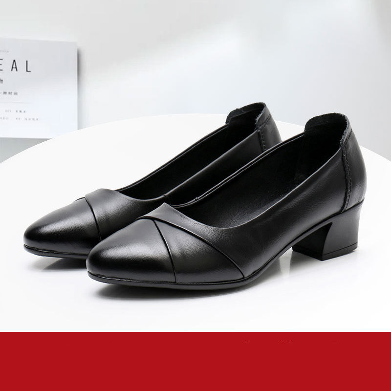 Women’s Cowhide Leather Pumps | Elegant Pointed Toe Black Heels