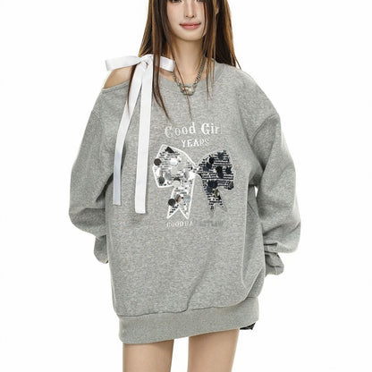 Loose Round Neck Print Oversized Sweaters for Women – Medium-Length Cotton Pullover, Casual Winter Outfit