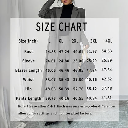 Casual Solid Blazer Suit Women High Waist Straight Pants Office Outfits
