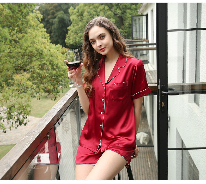 Women S Summer Silk Satin Pajama Set Button Down Short Sleeve Top Shorts Two Piece Sleepwear Loungewear