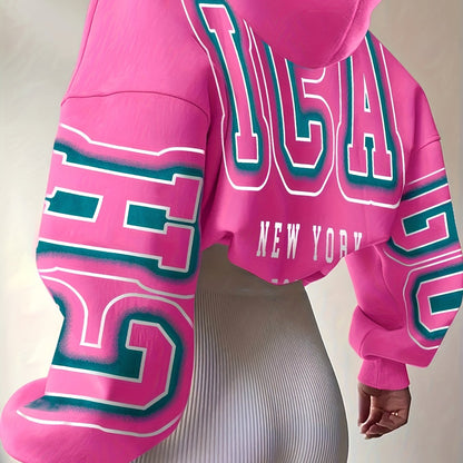 Spechir Women’s Black Hoodie – Pink & White Letter Graphic Pullover for Spring & Fall