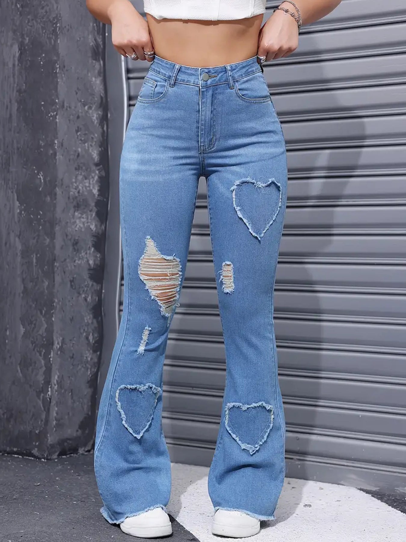 Casual Trend Blue Ripped Stretch Womens Jeans