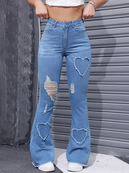 Casual Trend Blue Ripped Stretch Womens Jeans