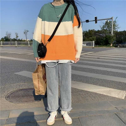 New Striped Sweater for Women – Loose Fit Acrylic Knitwear