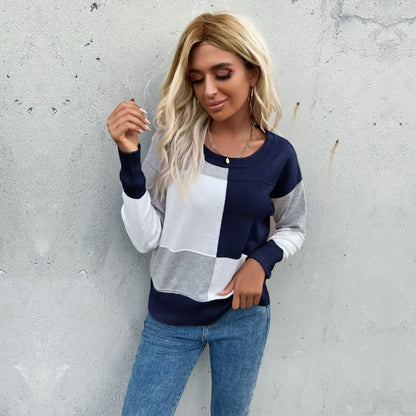 Contrast Color Stitching Pullover – Lightweight Knit Sweater for Women