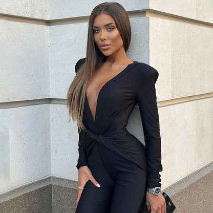Sexy Backless Deep V Neck Elegant Jumpsuit For Women