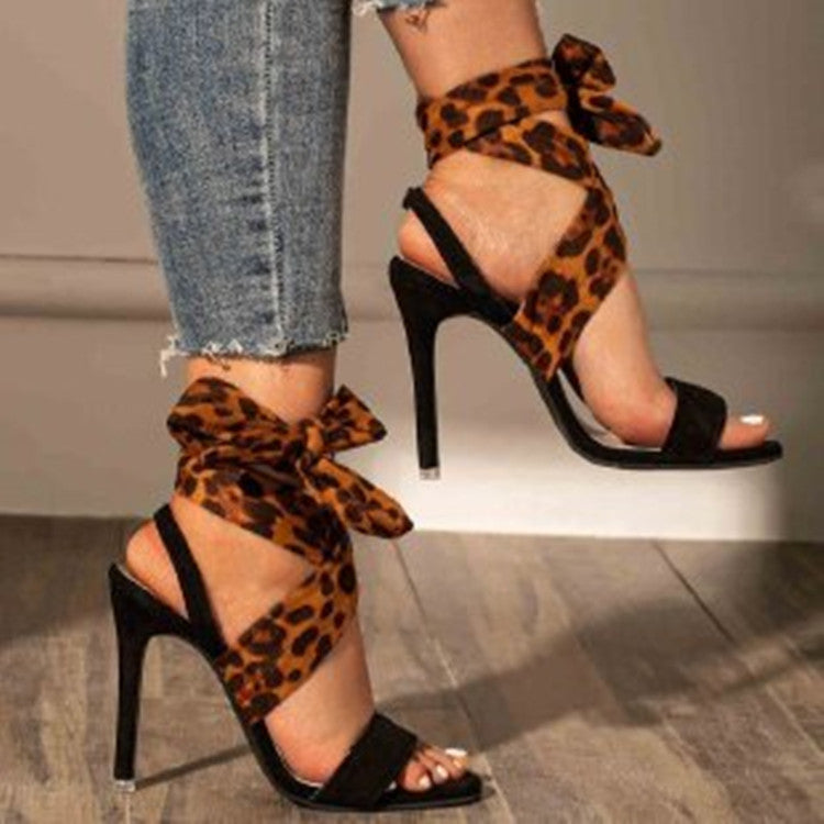 Womens Leopard Design Ankle Strap Summer Shoes