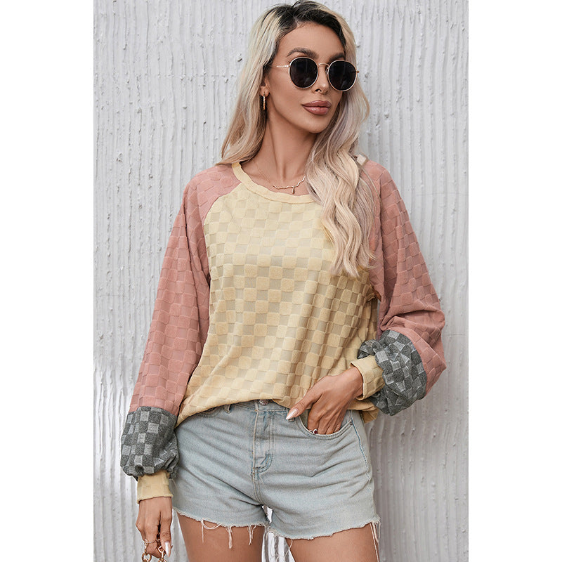 Loose Chessboard Plaid Oversized Sweaters for Women – Khaki Pullover, Cute Autumn & Winter Outfit