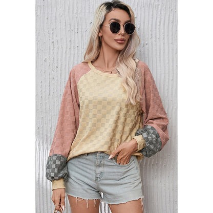 Loose Chessboard Plaid Oversized Sweaters for Women – Khaki Pullover, Cute Autumn & Winter Outfit