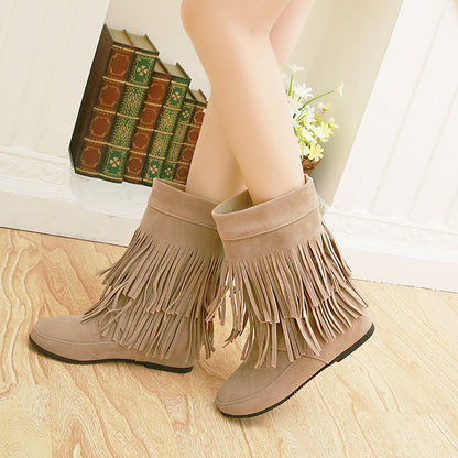 All-Match Tassel Suede Boots for Women | Square Heel Round Toe Minimalist & Boho Style