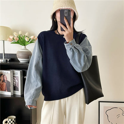 Loose Fit Fake Two-Piece Sweater Women's 3D Pattern Sweaters