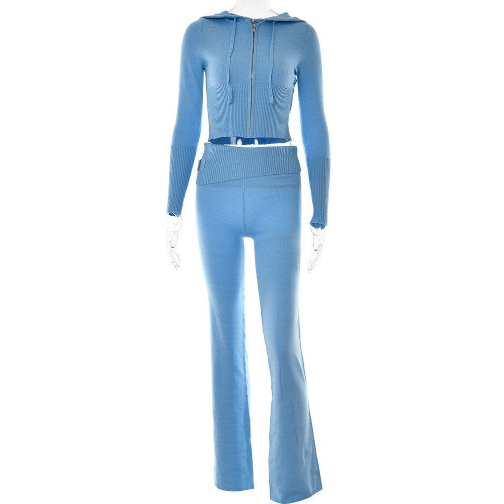 Womens Spring Style Zipper Hooded High Waist Jumpsuits
