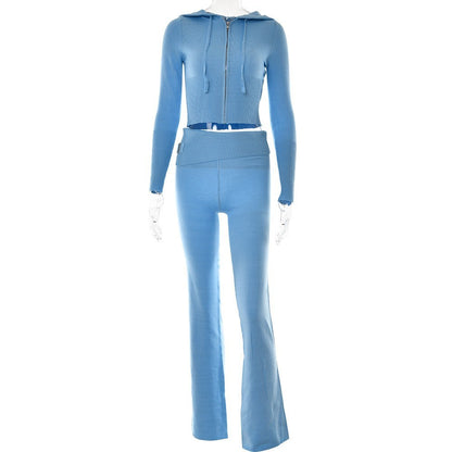 Womens Spring Style Zipper Hooded High Waist Jumpsuits