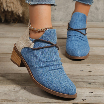 Womens Fashion Pointed Ankle Boots Retro Square Heels For Autumn Winter